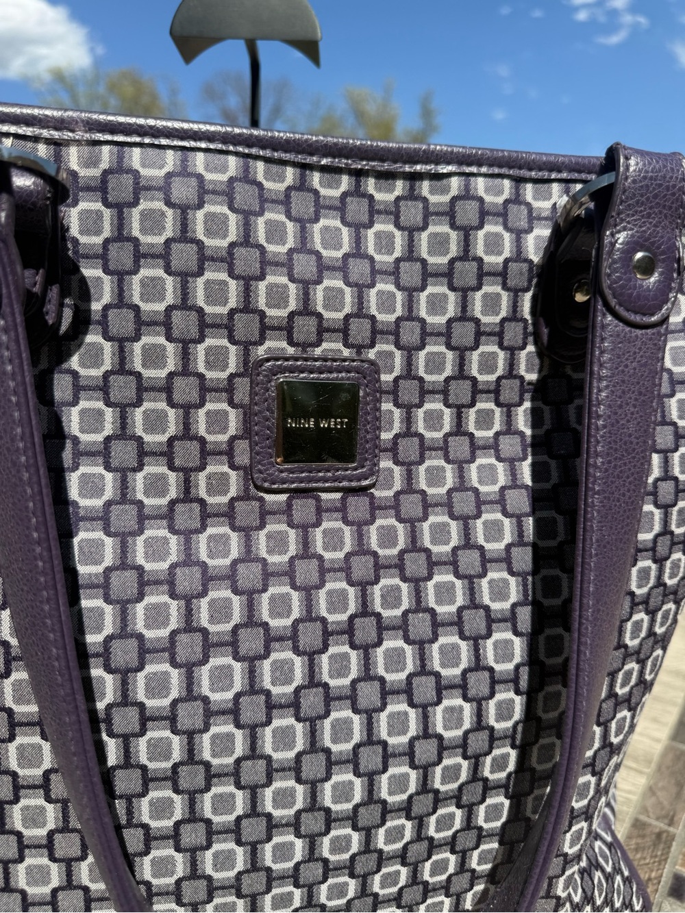 EUC Nine West Purple Geometric Shapes Large Daily Big Vintage Tote - Picture 3 of 13